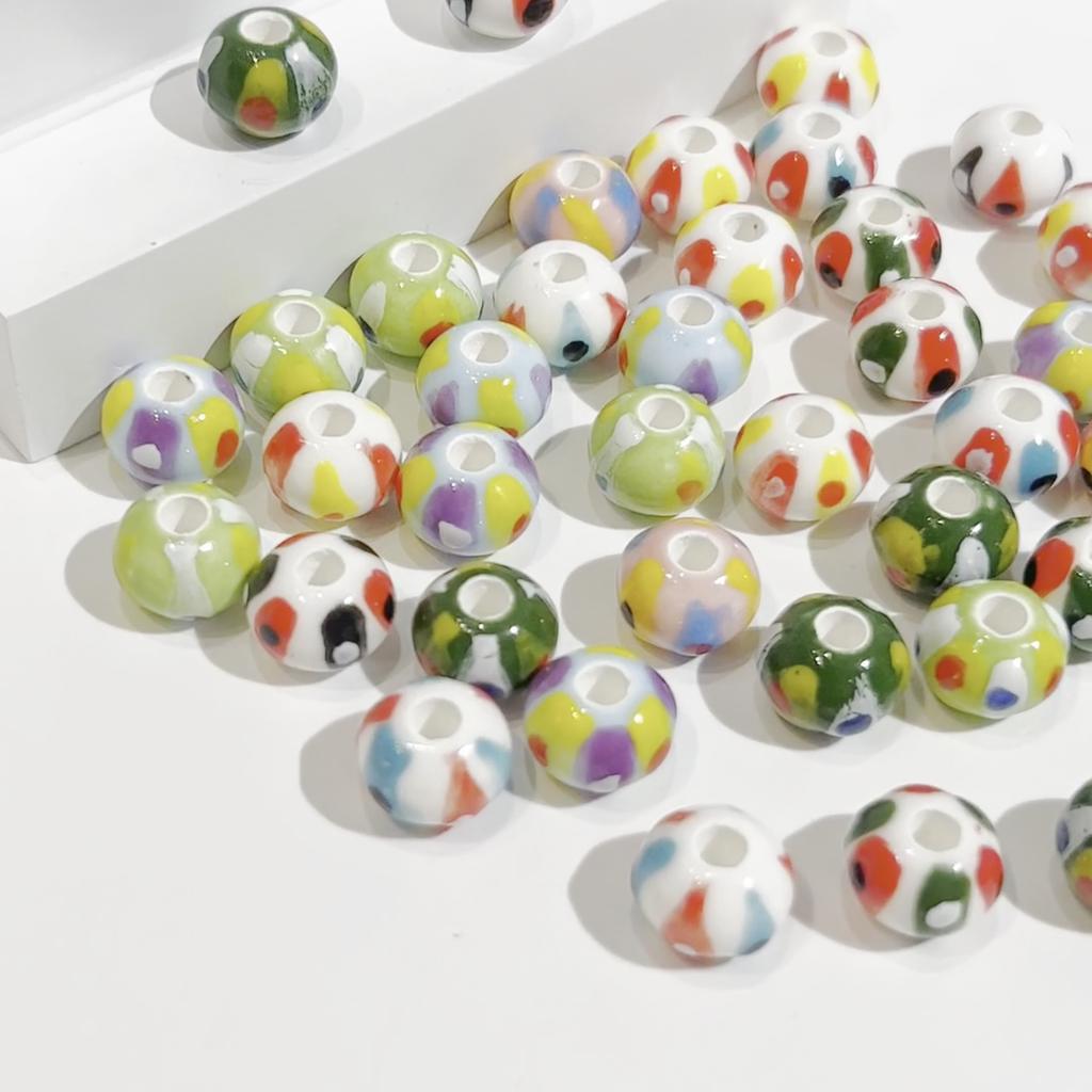 2Pcs Handmade Round Dot Ceramic Beads Charm Porcelain Loose Spacer Beads for DIY Jewelry Craft Making Accessories