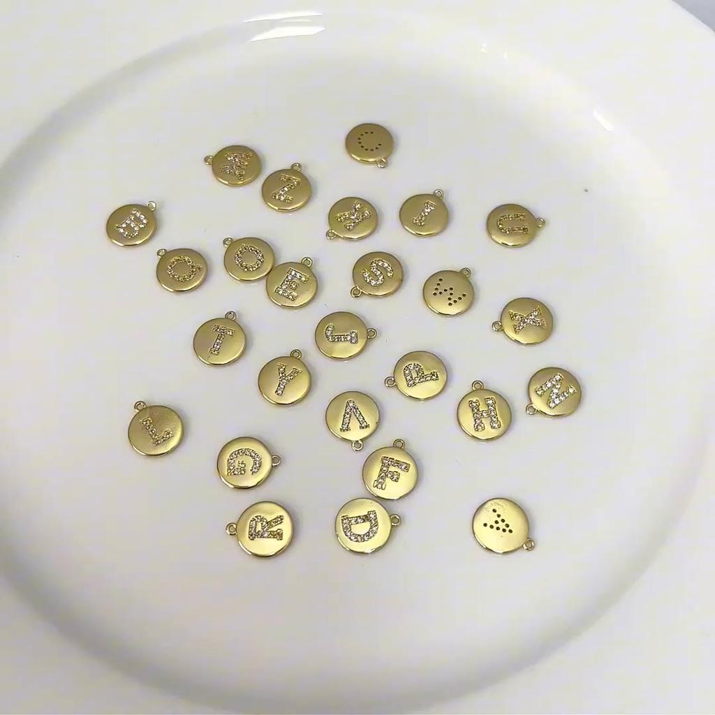 Copper Zirconium Inlaid Circular 26 Letter Pendant For DIY Jewelry Making Craft Accessories