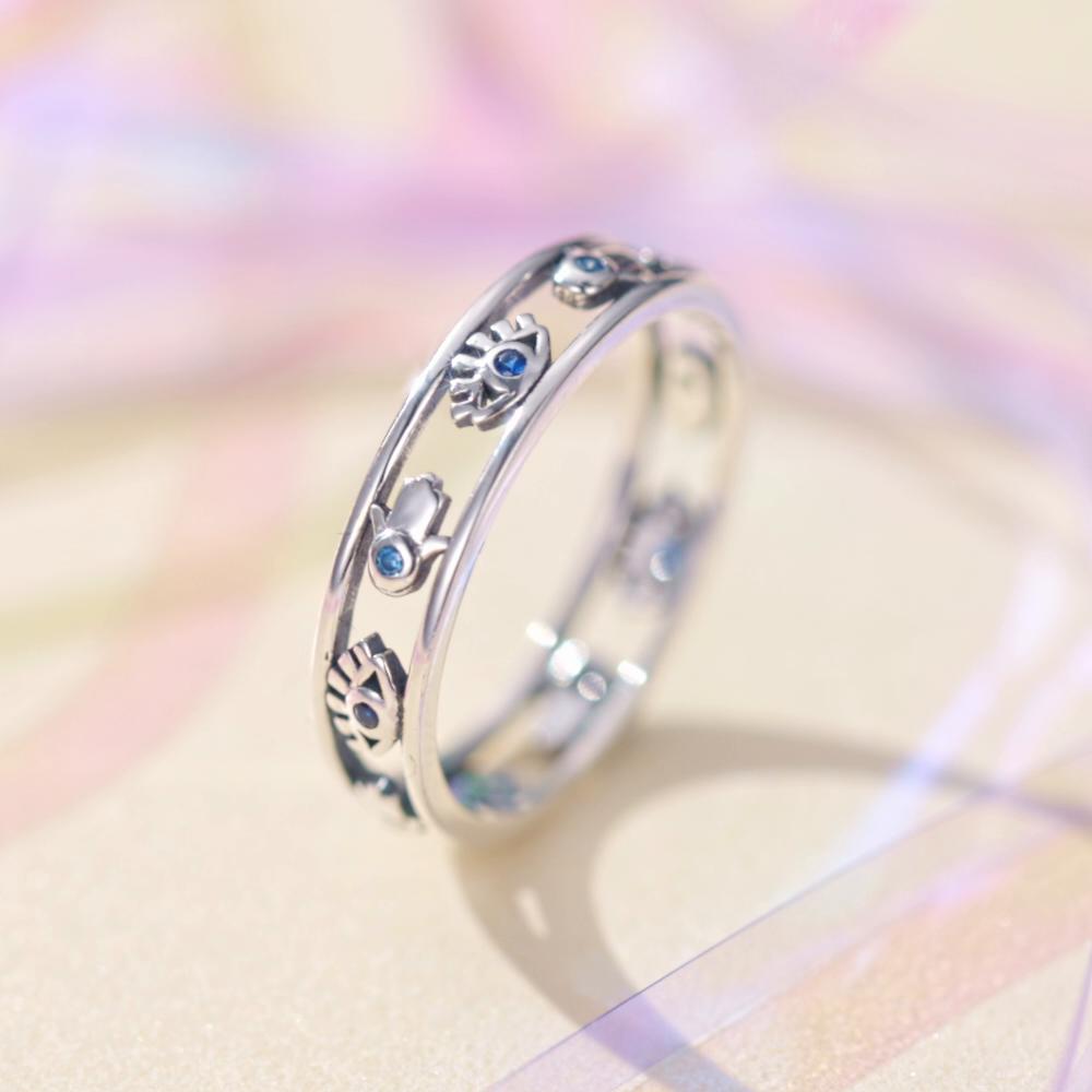 WOSTU Винтажный стиль, стерлингового серебра 925 пробы, синий Deliv Eye, полые кольца для женщин, кольцо Фатимы с цирконом, специальное ювелирное изделие, подарок
