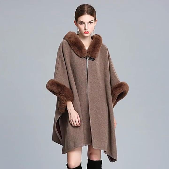 9 Colors Black Winter Warm Fashion Horn Buckle Poncho Capes Women Imitation Rabbit Fur Batwing Sleeves Loose Long Coat With Hat