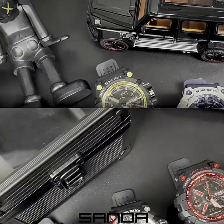 SANDA New Electronic Watch Waterproof Fashion Trend Black Technology Multifunctional Shockproof Men's Watch