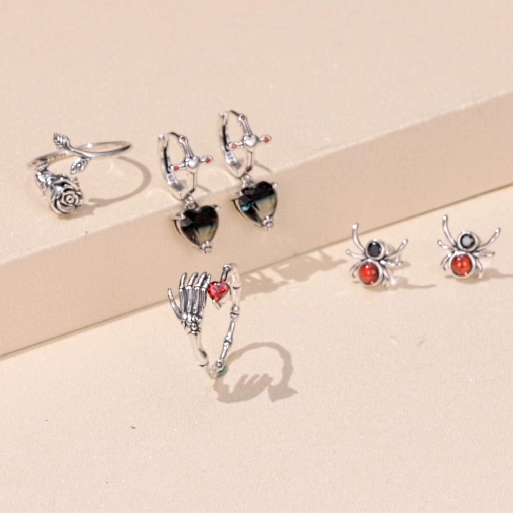 Женские серьги-кольца BAMOER из стерлингового серебра 925 пробы с сердцем, двухцветные черные серьги-кольца с кристаллами, висячие серьги с красным крестом, подарок на Хэллоуин