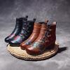 Johnature Ethnic Style Winter Warm Short Boots Genuine Leather Thick Heel Soft Sole Retro Printed Women's Shoes
