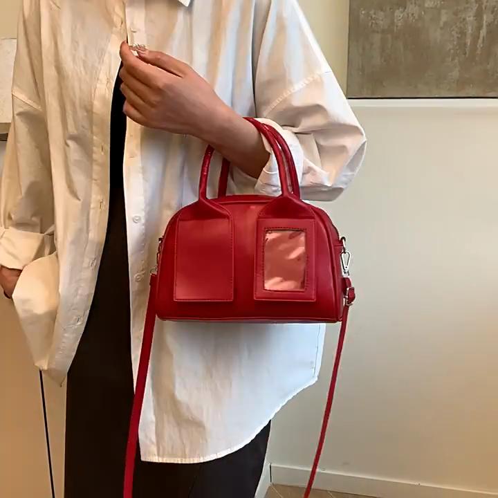 Pu Boston Bag For Women Small Crossbody Street Style With Zipper Closure