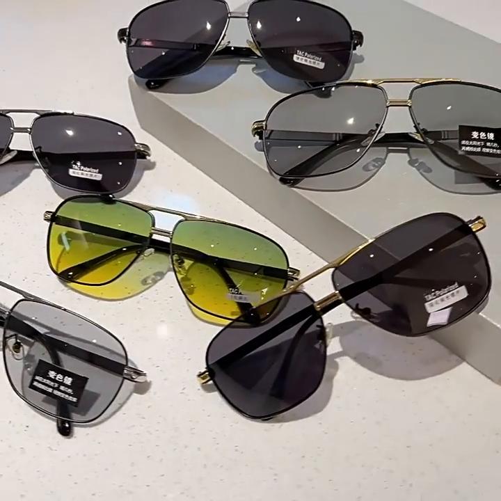 Большие винтажные солнцезащитные очки для мужчин и женщин, модные поляризованные фотохромные очки с двойной перемычкой для вождения, солнцезащитные очки