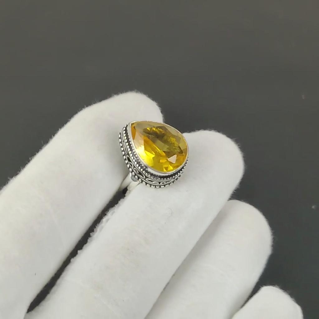 Citrine Gemstone Ring, 925 Sterling Silver Jewelry, Handmade Ring, Citrine Statement Silver Ring, Birthday Gifts For Mother Day