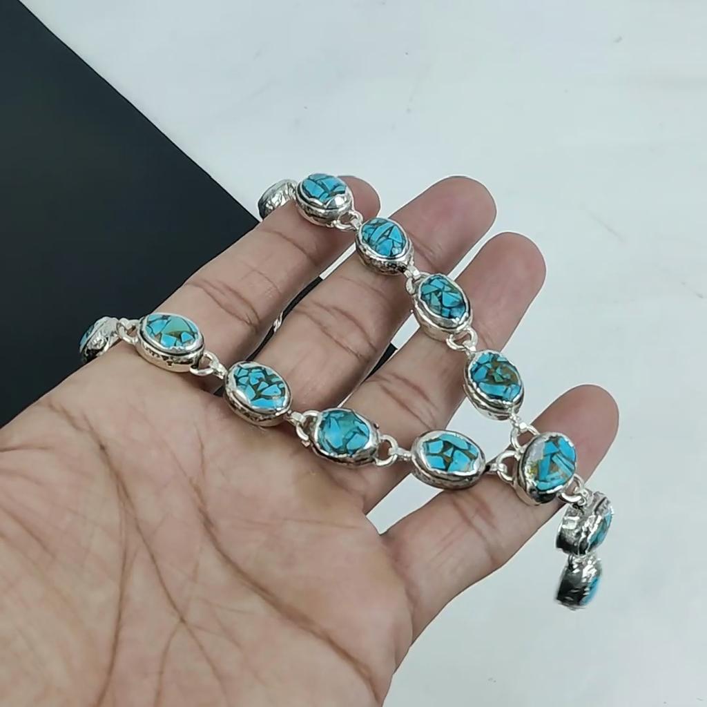Украшения ручной работы из драгоценных камней с синей медью и бирюзой, ожерелье из стерлингового серебра 925 пробы, ожерелье из бирюзового серебра для жены, ожерелье унисекс, подарок для любви
