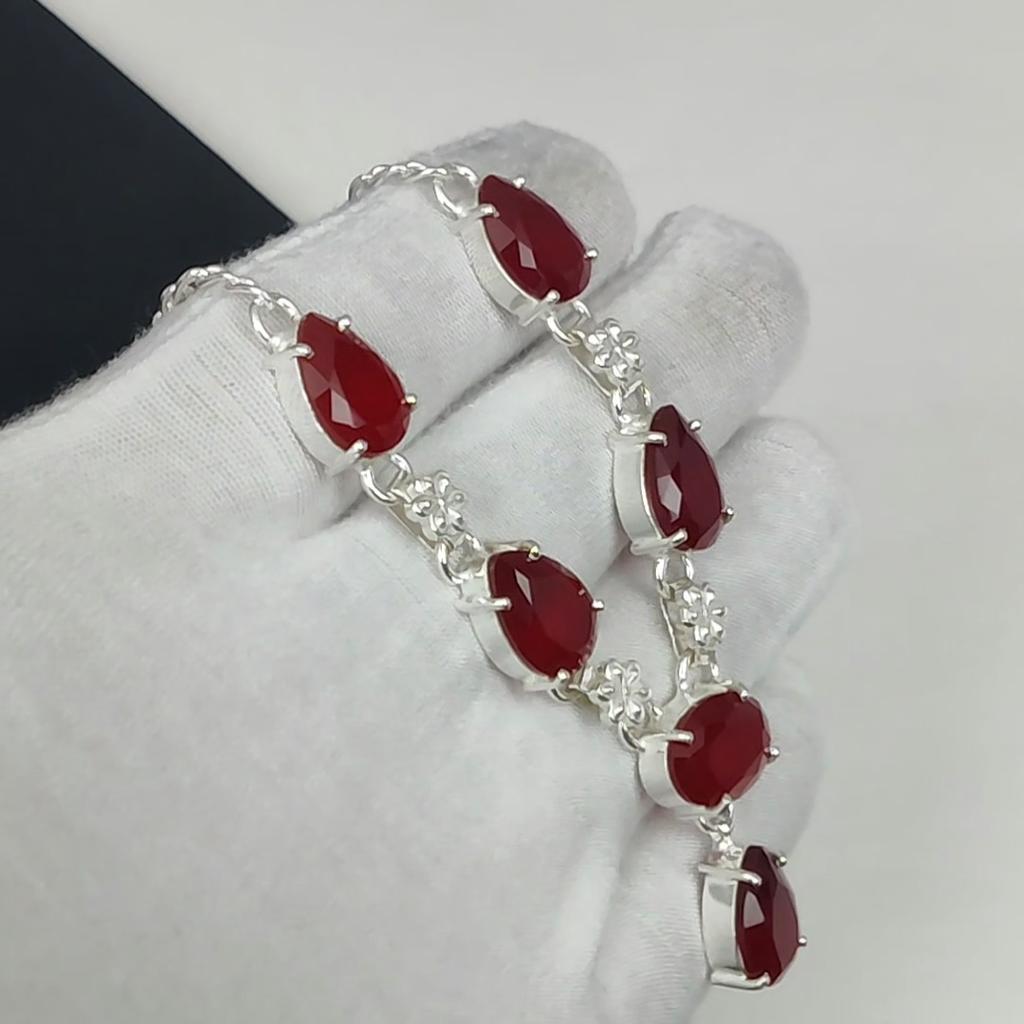 Красный Рубин Драгоценный Камень Ожерелье Ручной Работы Стерлингового Серебра 925 Красный Рубин Драгоценный Камень Ювелирное Ожерелье Для Женщин Подарки на День Святого Валентина Для Женщин
