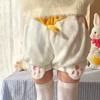 Японский стиль Лолита Осень Зима Женские Милые Шорты с Завышенной Талией Белые Шорты-Фонарики Контрастного Цвета Теплые Памперсы с Хвостиком Костюм для Косплея