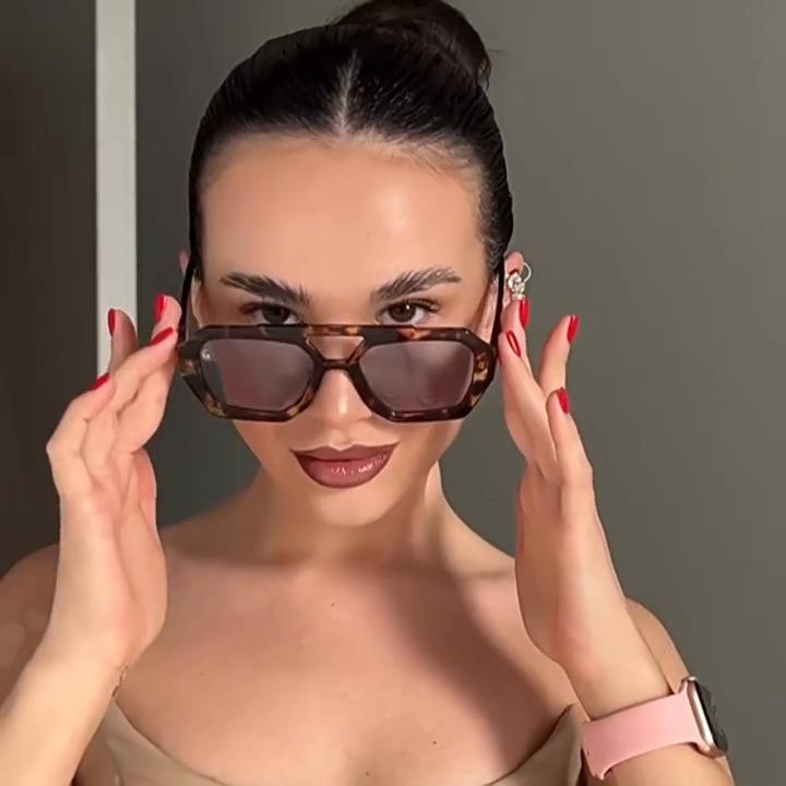 Retro Double Bridges Women's Sunglasses Big Frame Leopard Brown Gradient Eyewear Fashion Luxury Designer Sun Glasses Men Shades