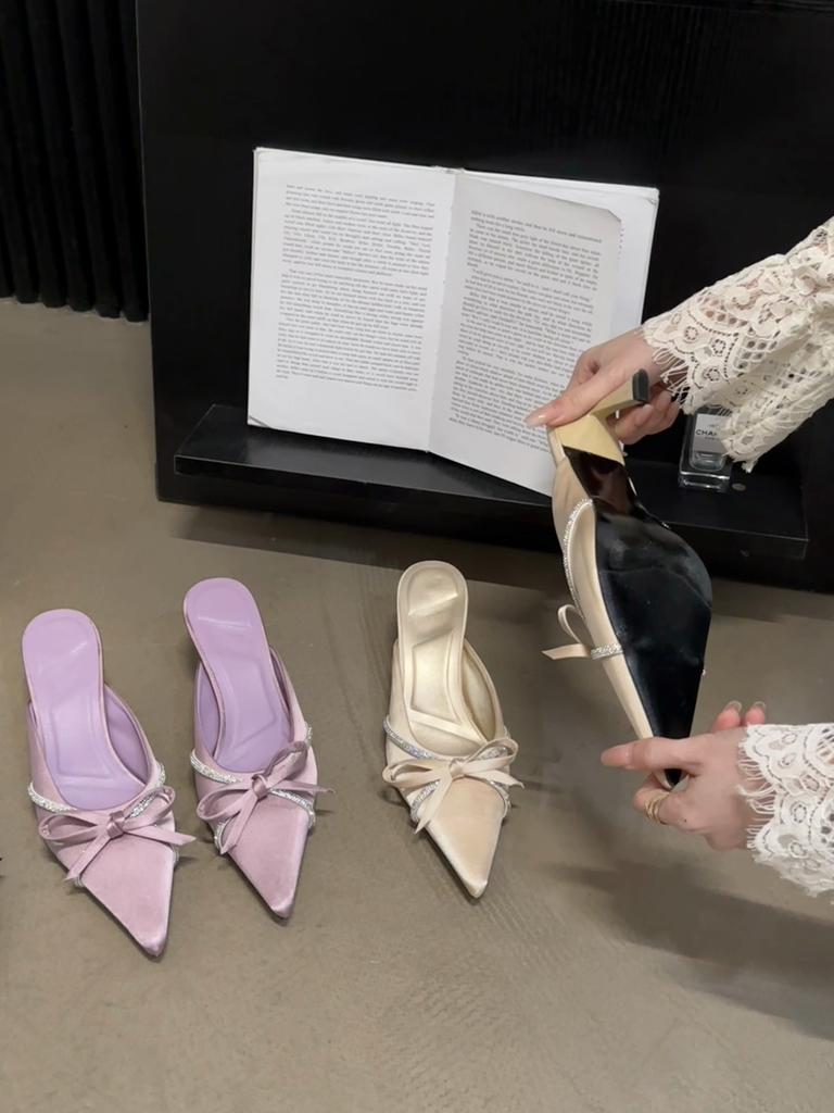 Eilyken Женские тапочки с узлом-бабочкой, дизайнерские туфли на низком каблуке, женские туфли с острым носком, шлепанцы со стразами