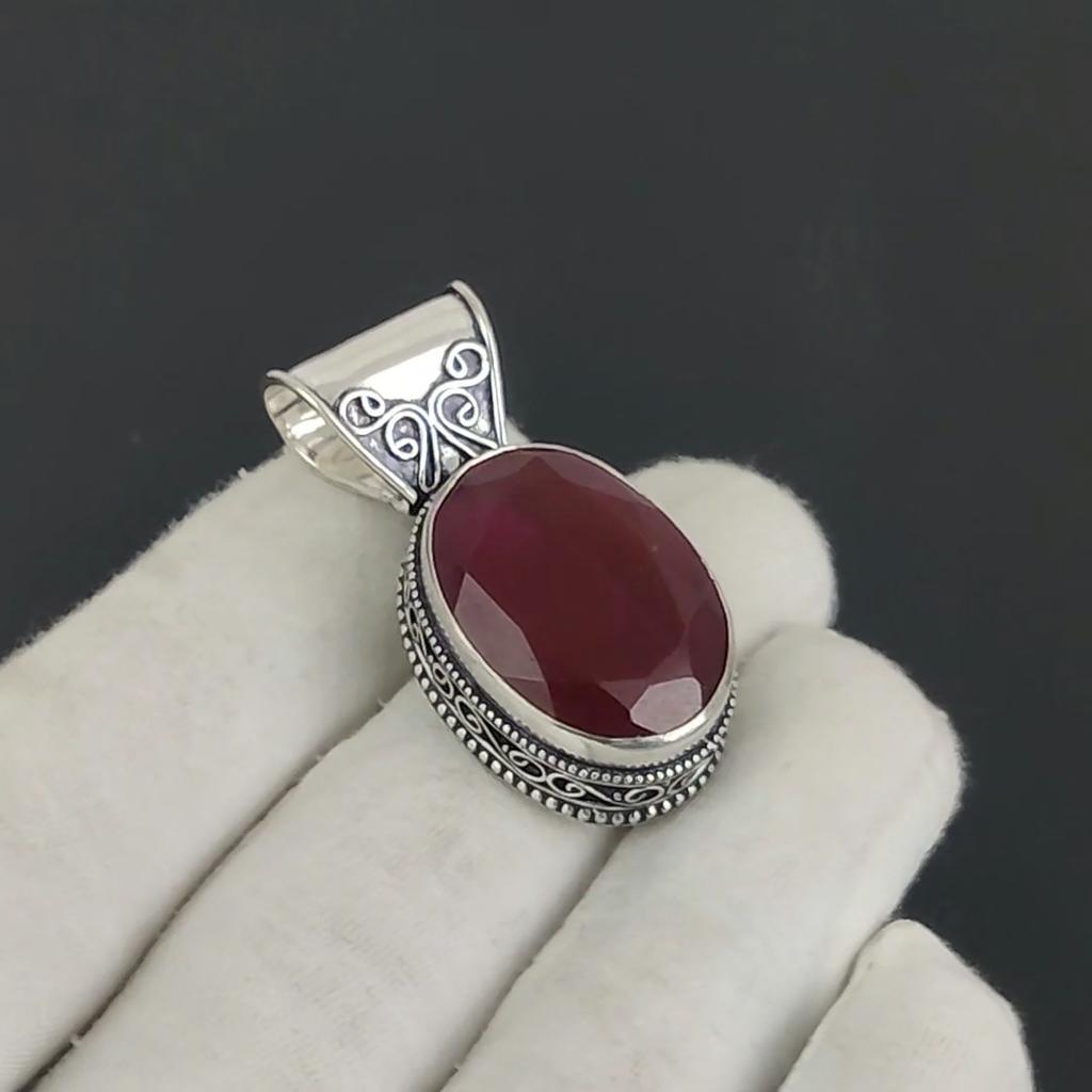Изящный серебряный кулон с рубиновым драгоценным камнем из стерлингового серебра 925 пробы — дизайн груши ручной работы, повседневная бижутерия, подарок на день святого Валентина