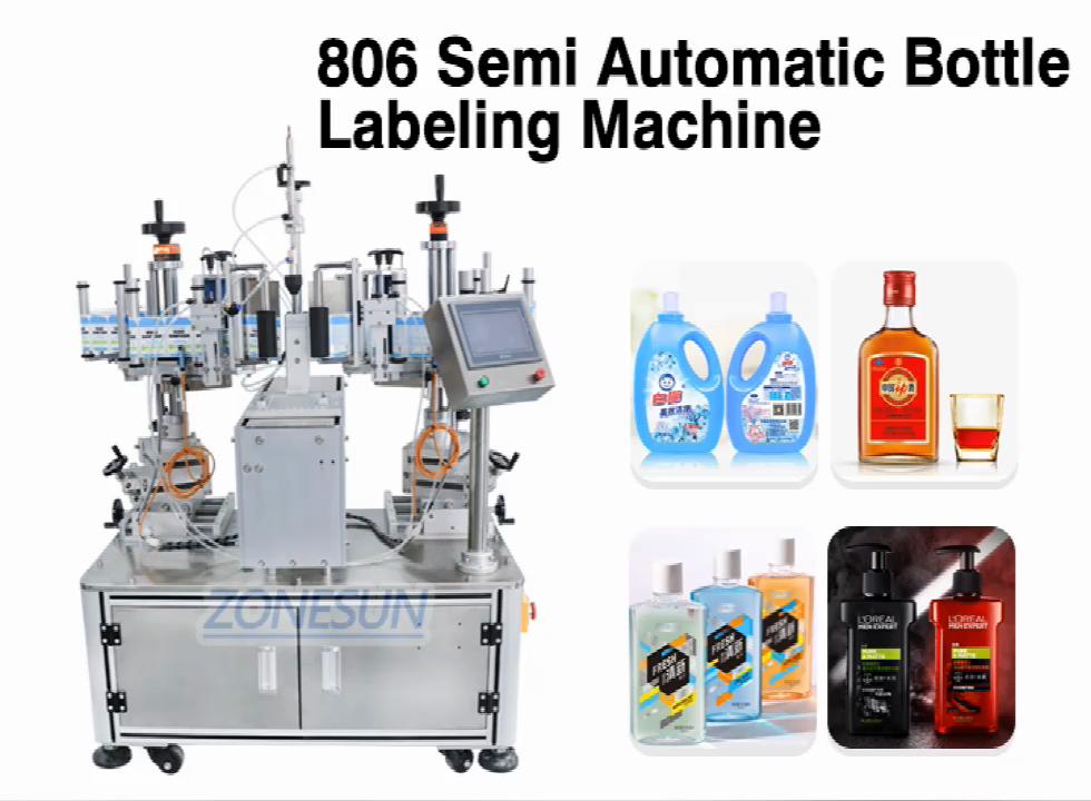 ZONESUN ZS-TB806 Vertical Semi-Automatic Square Laundry Detergent Toilet Cleaner Bottle Double Sides Labeling Machine
