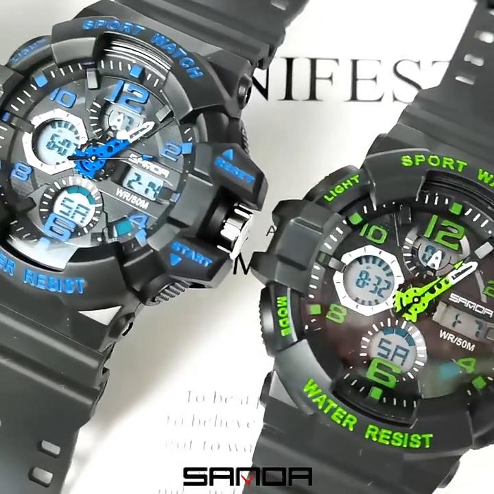 Sanda Watch Молодежные многофункциональные мужские водонепроницаемые ночные спортивные универсальные электронные часы для активного отдыха