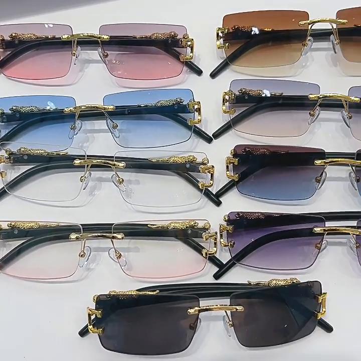 Rimless Rectangle Sunglasses Men Women 2025 Fashion Frameless Square Sun Glasses for Ladies Shades Leopard Eyewear UV400 Oculos