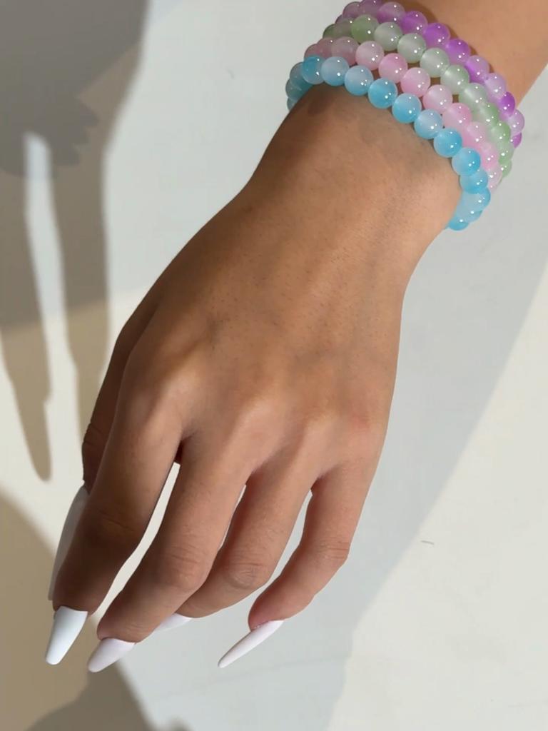 Cross Border Fashion Versatile Color Blended Glass Bead Bracelet for Women's Summer Coolness Jewelry Bead Bracelet Set