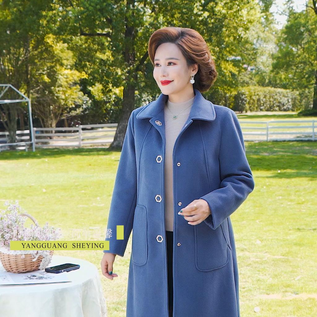 Middle Age Women's Wool & Blends Coats Winter Women's Jackets Elegant Loose Long Outerwears