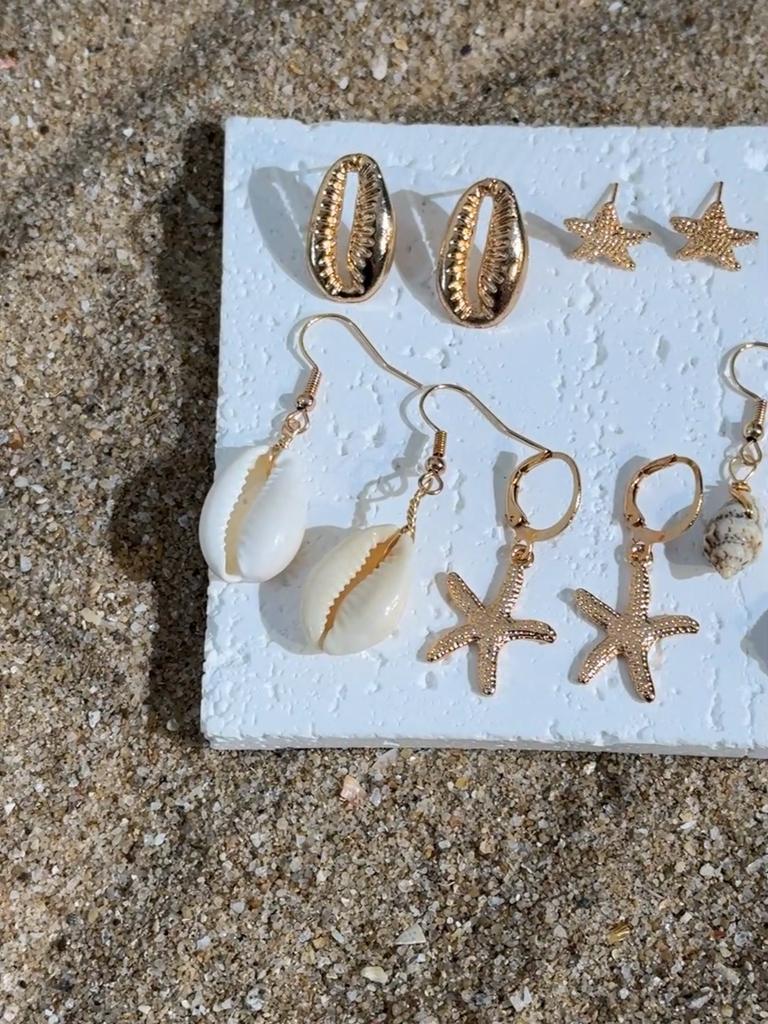 10PCS Bohemia Shell Starfish Conch Drop Earrings Set Jewelry for Women Girls Beach Bijoux Simple Style
