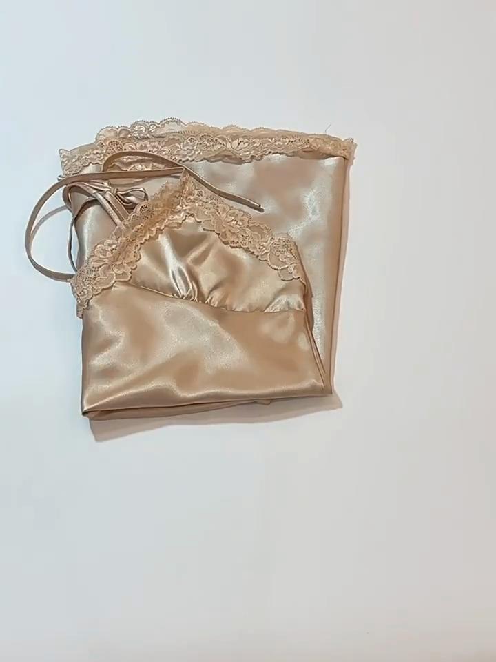 Женская пижама из ледяного шелка, сексуальное кружевное платье-камисоль с открытой спиной, летнее короткое платье, тонкая дышащая домашняя одежда, ночная рубашка со шнуровкой на спине