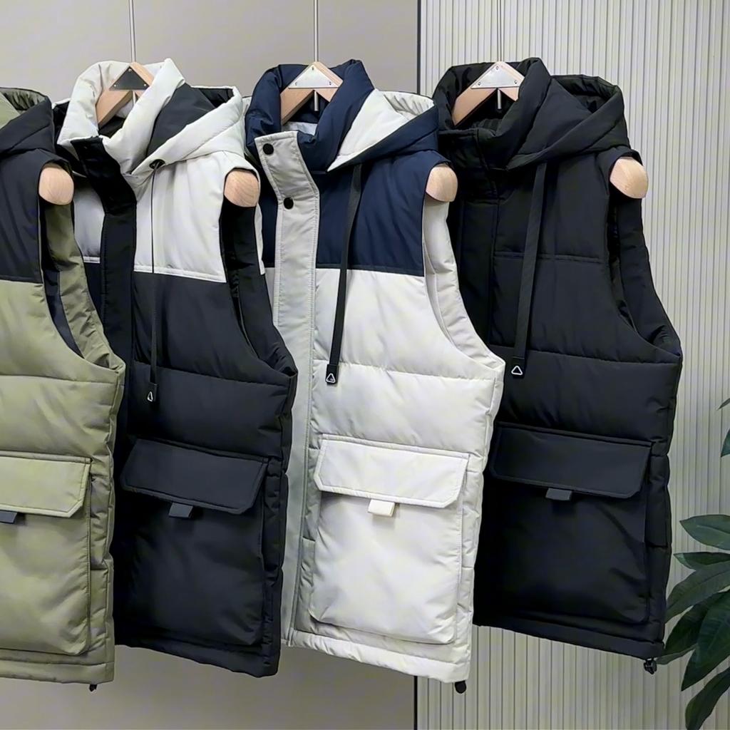 Батал L-6XL Зимние безрукавки парки Мужская толстая верхняя одежда Мода Мужской теплый жилет с капюшоном