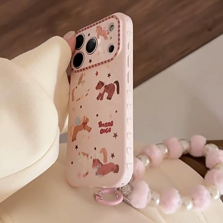 Милый Розовый Пони Чехол для Телефона для IPhone 16, IPhone 17 Pro Max и IPhone 14 с Цепочкой