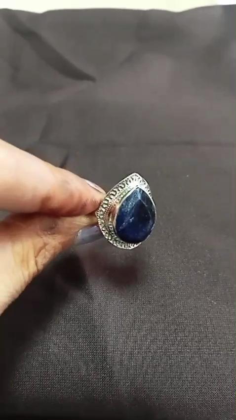Кольцо с голубым сапфиром и драгоценным камнем, стерлинговое серебро 925 пробы, ювелирные изделия ручной работы, сплошное кольцо