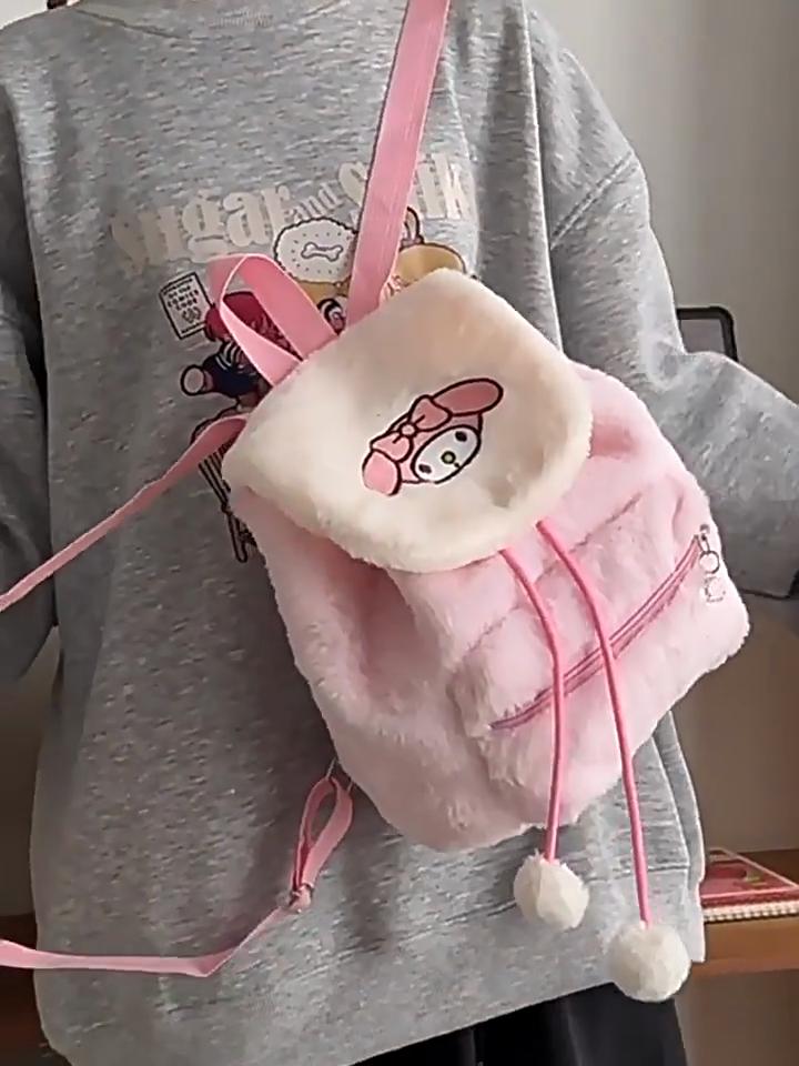 My Melody Cartoon Double Backpack With Drawstring Closure For Girls And Teens