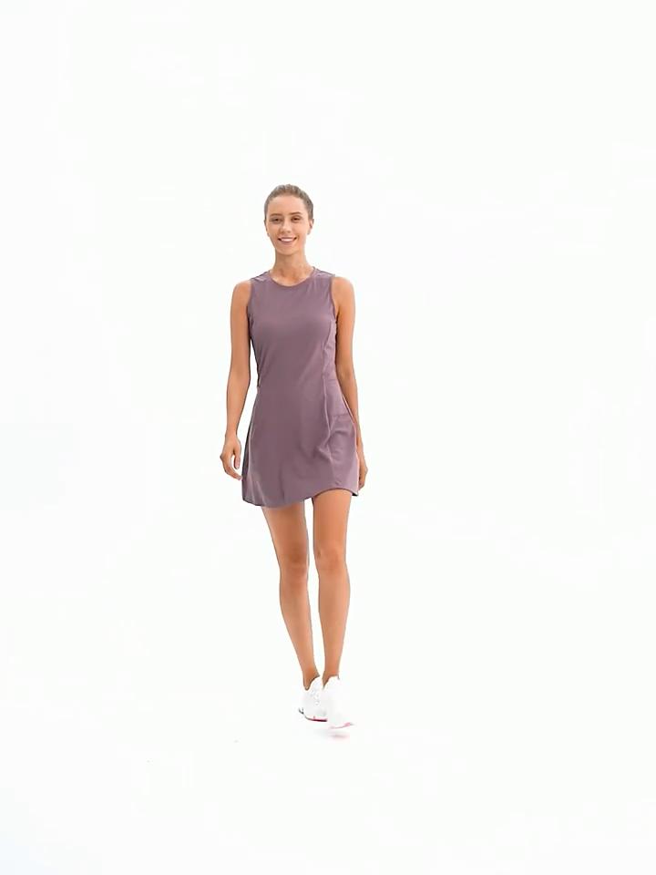 Women Tennis Dress Yoga Fitness Outfit, Naked Feel Breathable Anti-Chafing Golf Sports Skort Two Piece Set