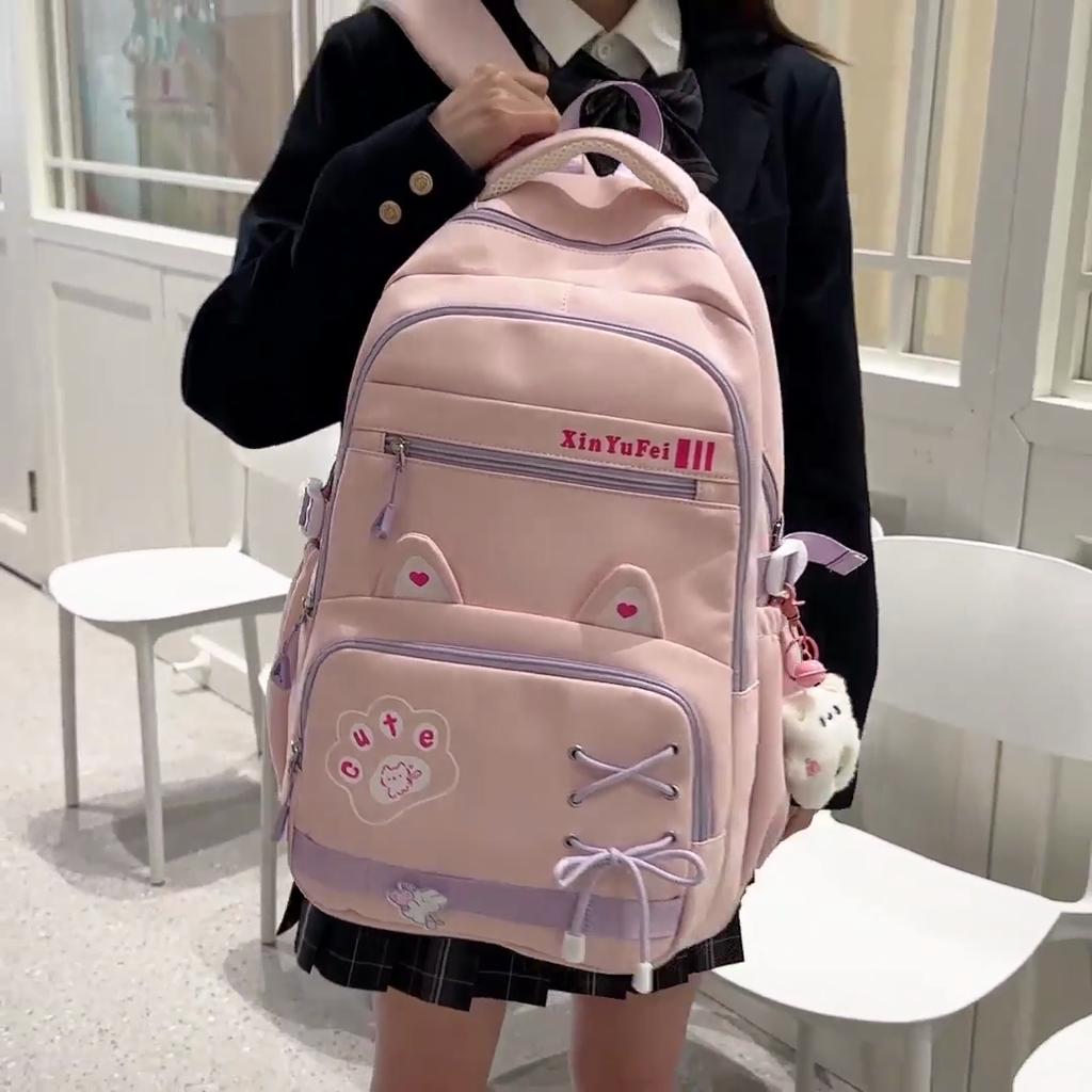 Cartoon Cat Студенческий школьный рюкзак женский легкий рюкзак с несколькими отделениями большой емкости