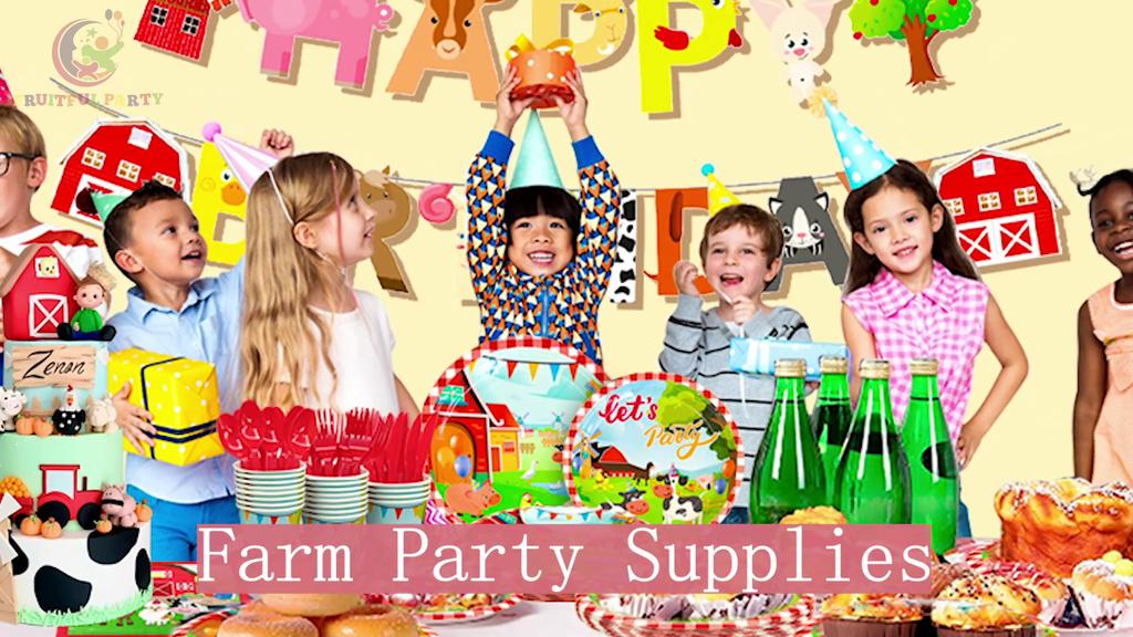 130pcs Barnyard Farm Animals Tableware for Kids, Farm Birthday Decorations Tableware Set - Farm Party Plates Cups Napkins Tablecloth Banner etc