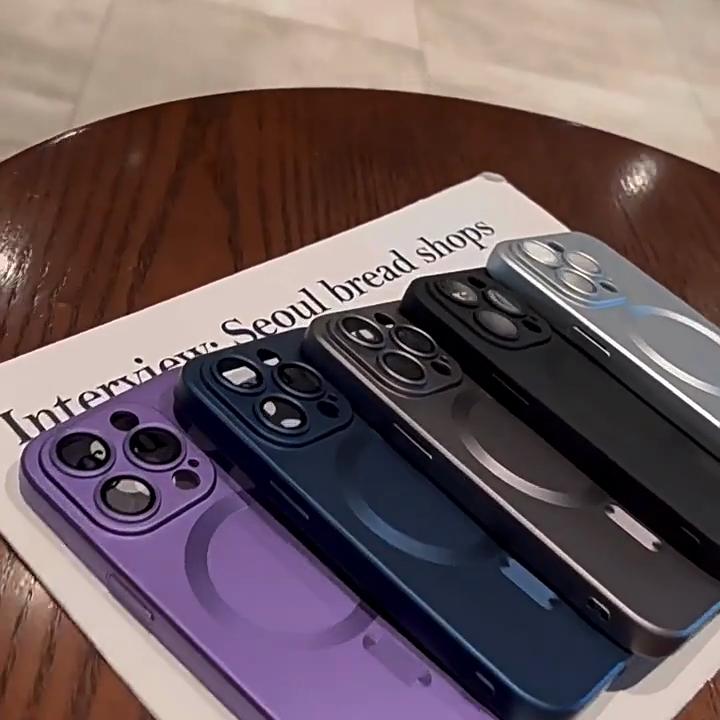 Роскошный матовый чехол с магнитной беспроводной зарядкой Magsafe для iPhone 15 14 13 12 Pro Max Plus, противоударный силиконовый стеклянный чехол для объектива