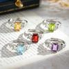 S925 Sterling Silver Natural Stone Princess Ring, Square Crystal Band, Luxury Adjustable Finger Ring, Elegant Jewelry for Women, Gift for Girlfriend