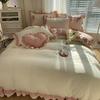 Кружевное постельное белье из четырех предметов, девичье, нежное к коже, удобное, стираное, простыни, пододеяльник, наволочка