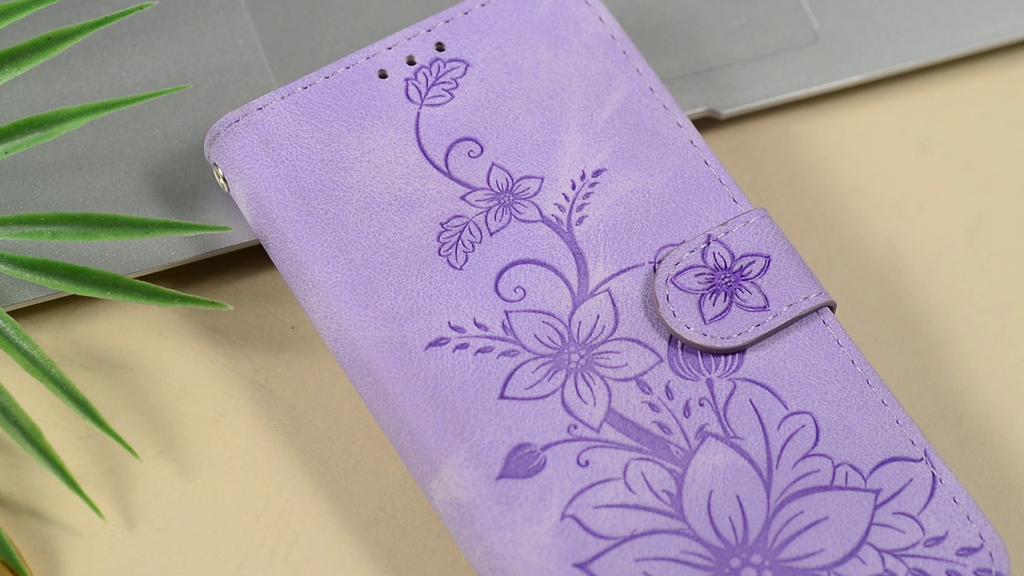 Lily Fower Embossed Flip Leather Case For LG V40 ThinQ/Stylo5/Stylo6/Stylo7/LG Velvet Kickstand Wallet Card Slots Cover for LG K42/K61/K40S/K50/Q60