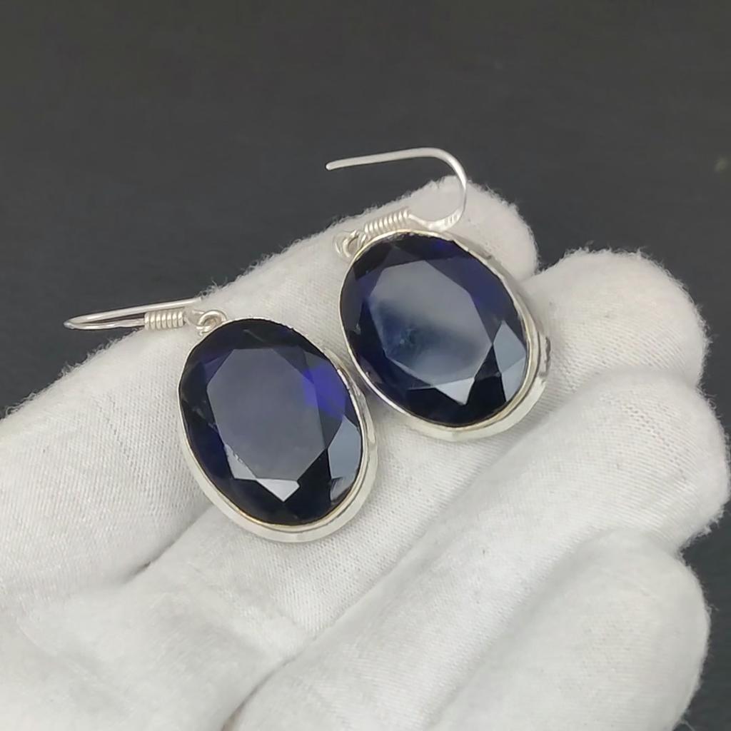 Amazing Blue Sapphire Gemstone Earrings, 925 Sterling Silver Earring, Handmade Boho Silver Jewelry Dangle Earrings, Party Wear Gifts