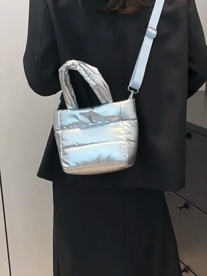 Yogodlns Woman Puffy Lightweight Handbag Large Capacity Quilted Shoulder Bag Adjustable Strap Puffer Tote Handbag Shopping Bag