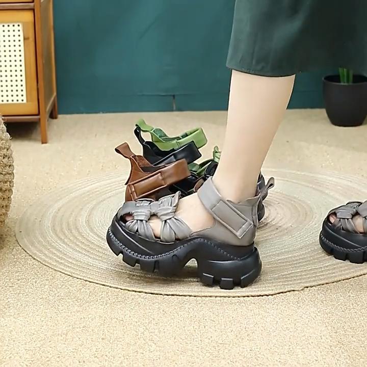 Johnature Сандалии на платформе из натуральной кожи, удобные, плетеные, дышащие, женские туфли в стиле ретро