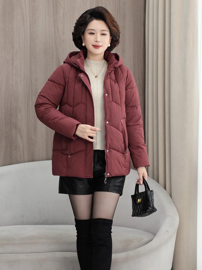 Plus Size XL-5XL Middle Age Woman Winter Coats Hooded Elegant Loose Thick Warm Parkas Female Jacket