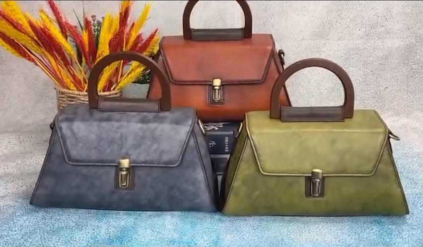 Cowhide Handbag Trapezoidal Shoulder Bag Retro Crossbody Bag Texture Women's Bag