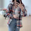 Весенние винтажные простые свободные клетчатые рубашки женские модные топы с длинным рукавом повседневные блузки больших размеров женские однобортные узкие офисные женские рубашки 26107