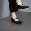 Johnature Square Toe Shallow Mary Jane Shoes Genuine Leather Retro Solid Color Soft Soled Shoes