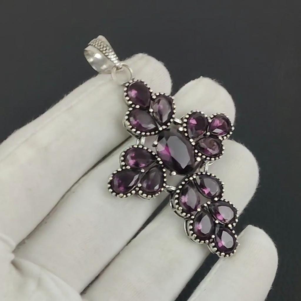 Изящный серебряный крест с розовым аметистом и драгоценным камнем из серебра 925 пробы — дизайн в виде груши ручной работы, повседневное украшение в подарок на день рождения