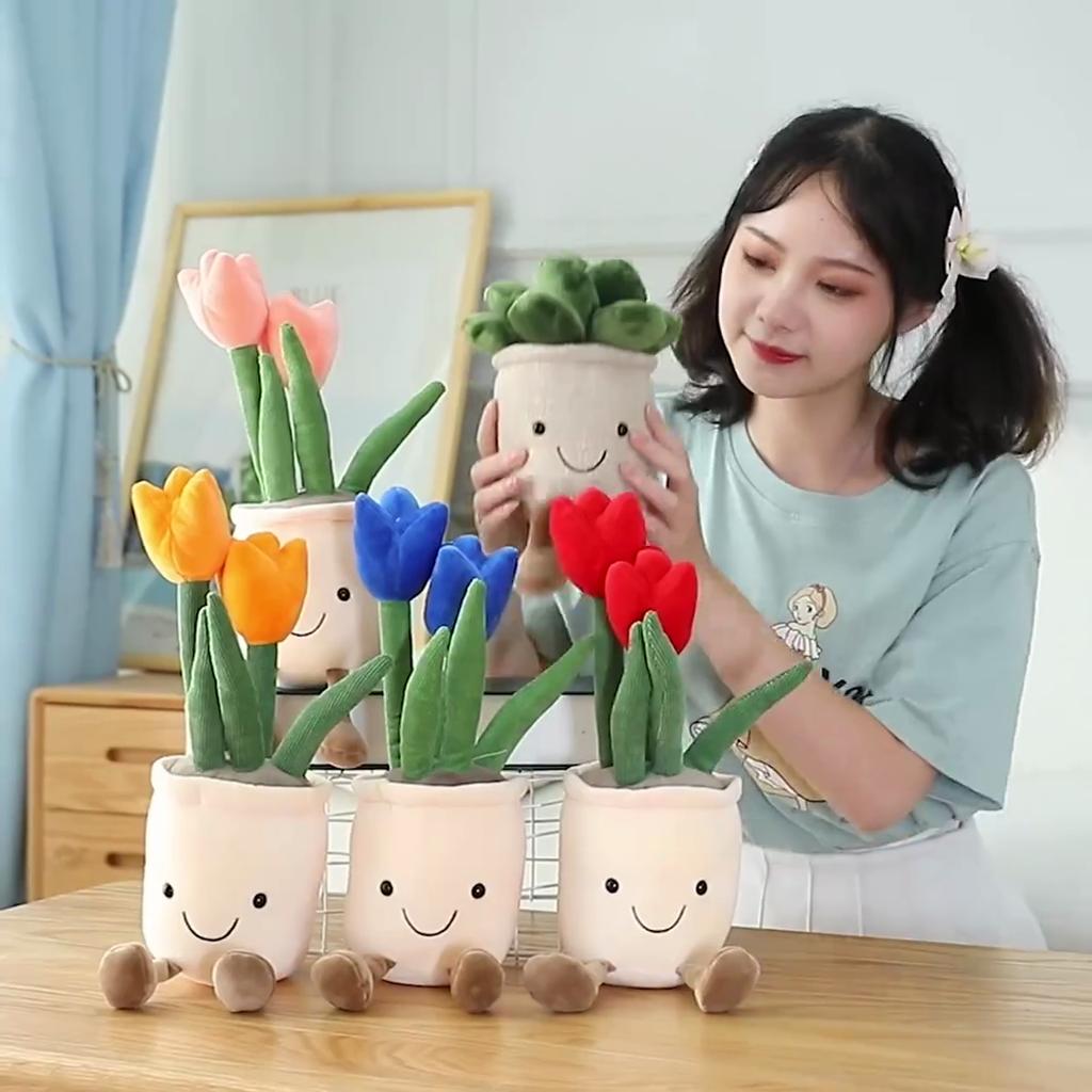 25cm Simulation Cartoon Plant Pot Series Plush Doll Succulent Tulip Lily Plush Toy Home Decor Living Room Bedroom Gift For Girls