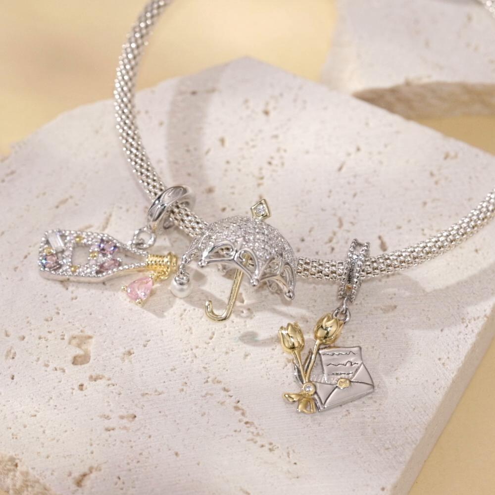 BAMOER из стерлингового серебра 925 пробы, бусины золотой серии, подвески в форме зонтика, подходят для оригинального серебряного браслета, женские украшения «сделай сам»