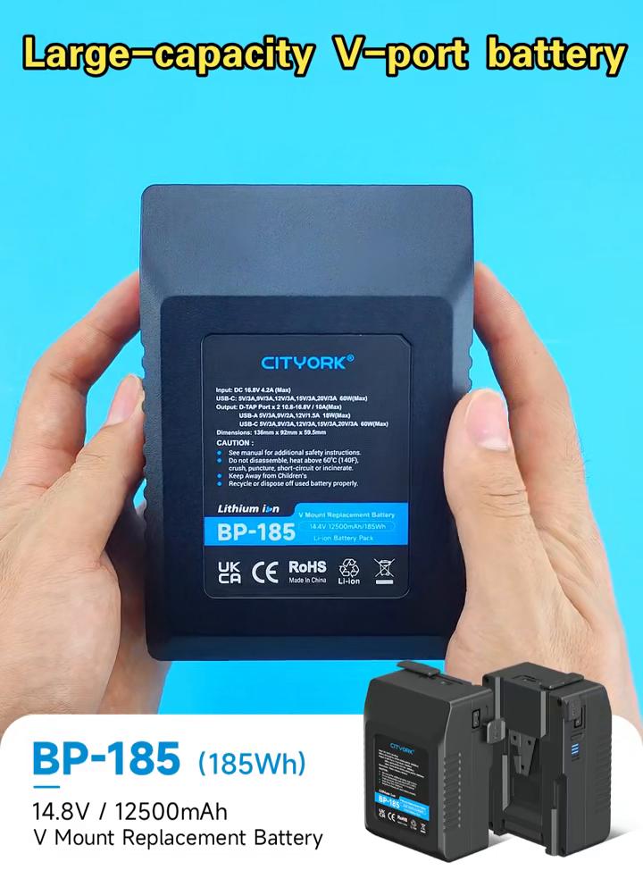Аккумулятор с V-образным креплением BP-185 USB для Sony HDCAM, XDCAM, цифровых кинокамер, светодиодной подсветки, DSLR BMPCC 4K, мониторов и других видеокамер