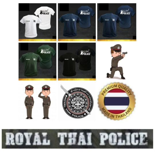 T Shirt Royal Thai Police Logo Thailand Undershirt O Neck Round Neck Short Sleeve Gun Pistol Print Quick Dry National Uniform Men Women Unisex