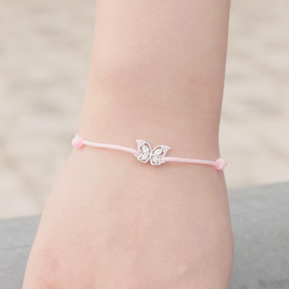 WOSTU Стерлингового Серебра 925 пробы, милые розовые браслеты с подвесками в виде бабочки для женщин, полые насекомые, циркон, звено цепи для девочек, украшения на день рождения