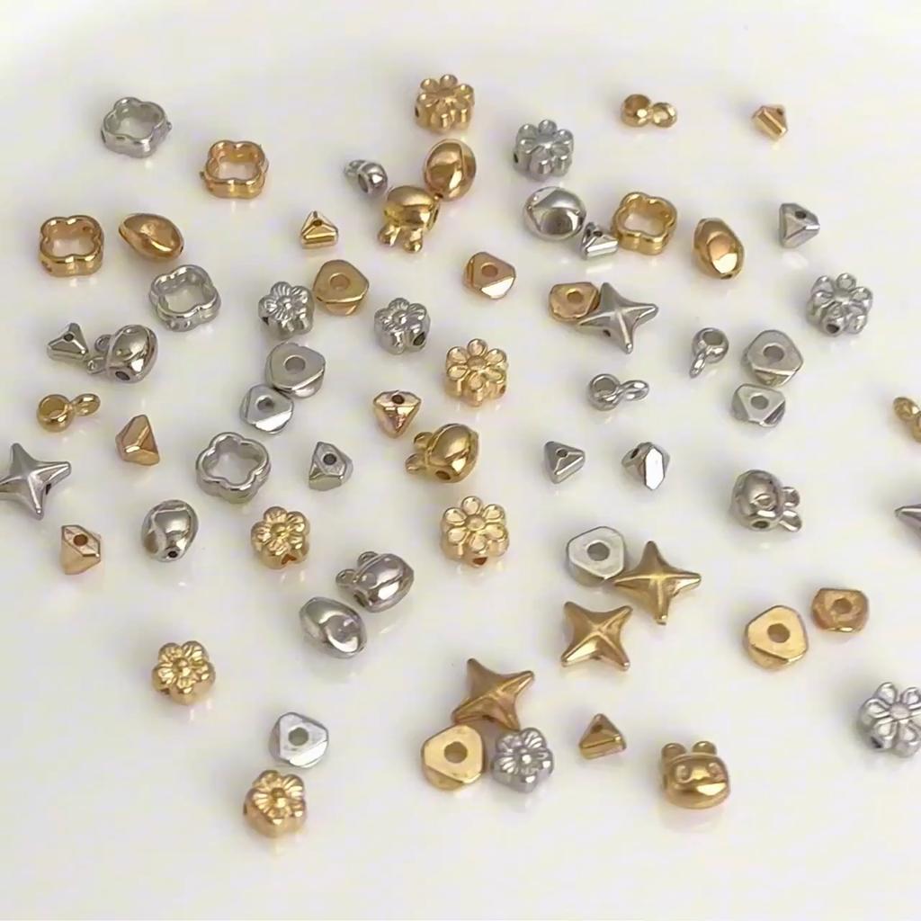30-50Pcs Gold/Rhodium Plated CCB Loose Space Beads Star Flower Beads for Bracelet Necklace DIY Jewelry Making Beads