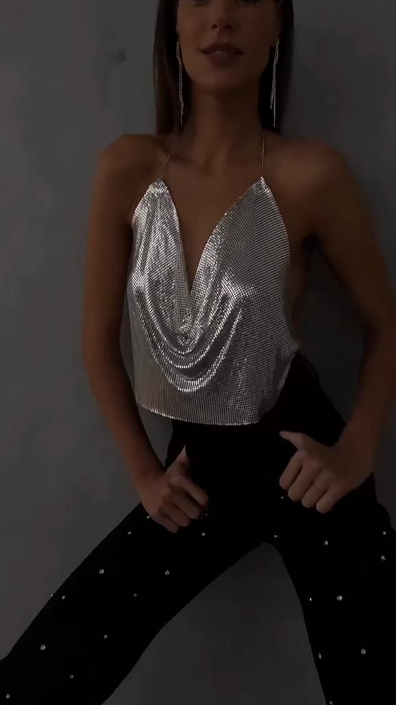 Metallic Leopard Print Crop Top With Sequins For Streetwear Women Fall Edition