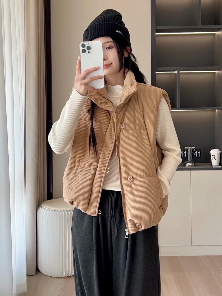 Fashion Winter Sleeveless Vest Woman Warm Outerwears Casual Thick Women's Jackets